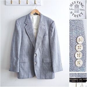 Vintage Meeting Street Herringbone Sport Coat Wool Blazer 43L Made In USA